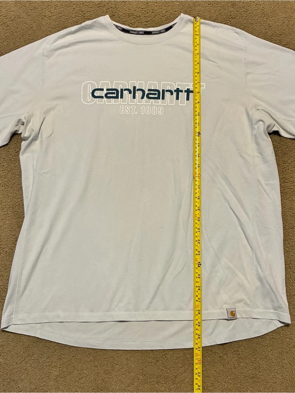 Carhartt Force Relaxed T-Shirt Size XL Workwear New Hype Mirrored Text Blue Top
